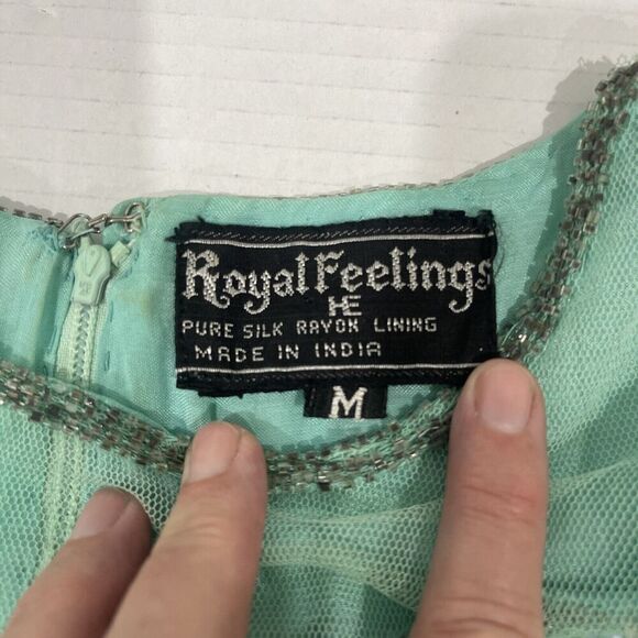Vtg Royal Feelings Sz M Blouse Sequin Beaded Floral Top Sea Foam Green Cruise - Picture 7 of 13